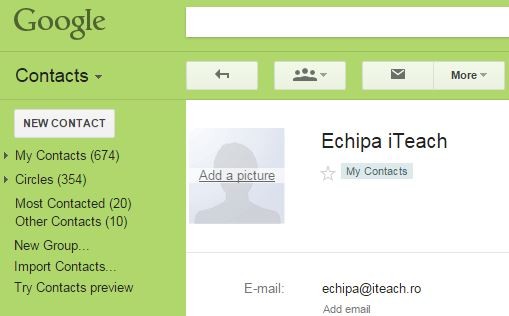 Adaugare contacte in Gmail