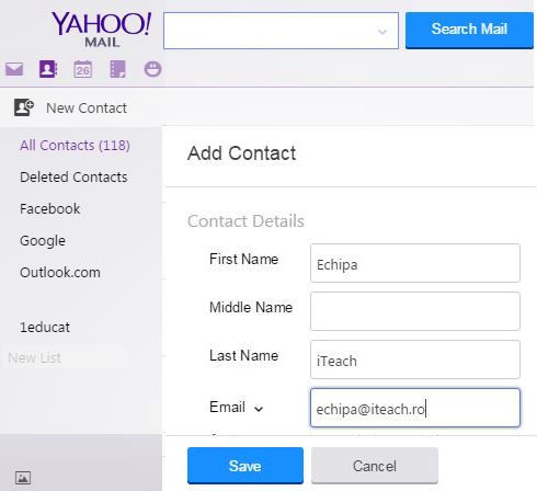 Adaugare email in Yahoo